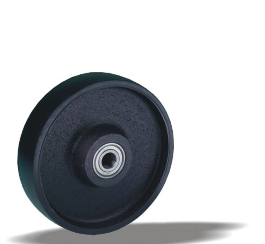 Kolo 160 mm za velike obremenitve, litoželezo, kroglični ležaj, izvrtina osi 20 mm, 900 kg, Šifra 2-150-32K