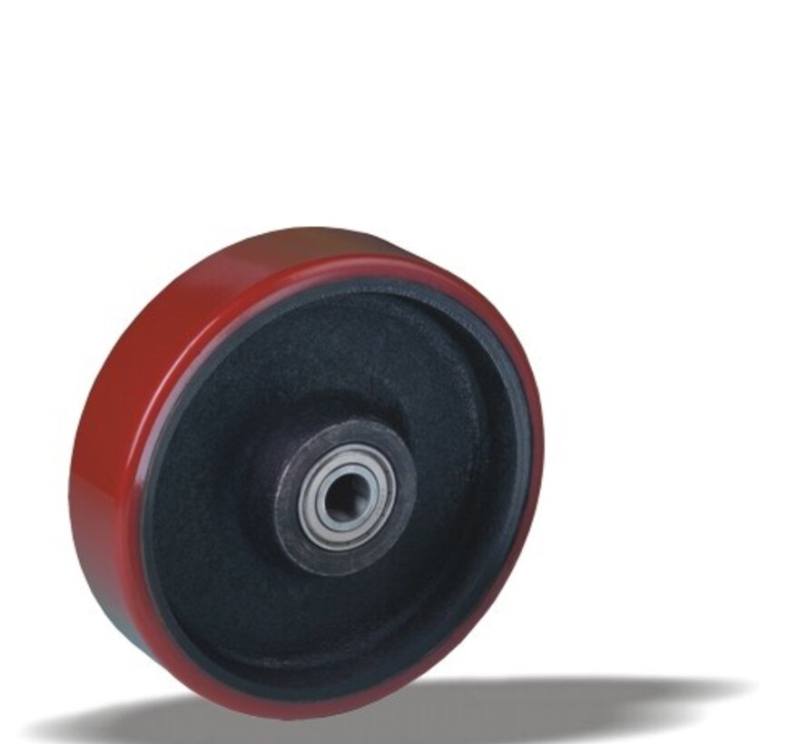 Heavy duty wheel 200 mm, polyurethane, ball bearing, axle hole 20 mm, 1000 kg, Art. 2-140-40K