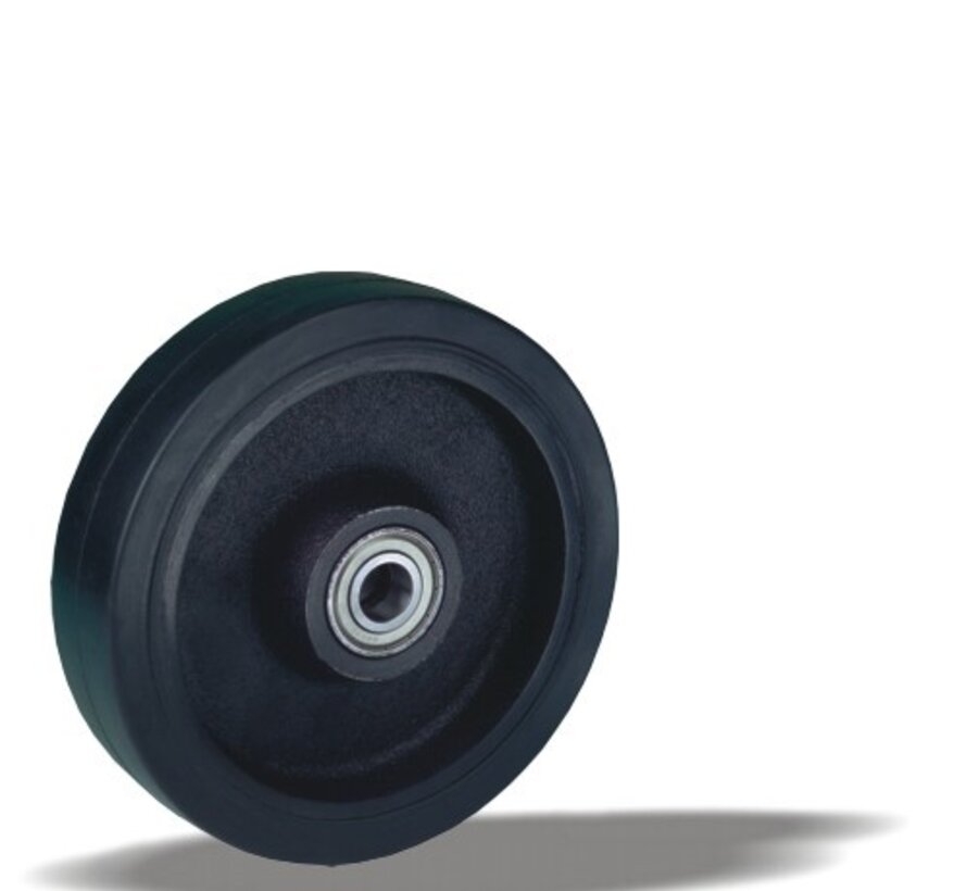 Kolo 160 mm za velike obremenitve, črna guma, kroglični ležaj, izvrtina osi 20 mm, 500 kg, Šifra 2-130-32K