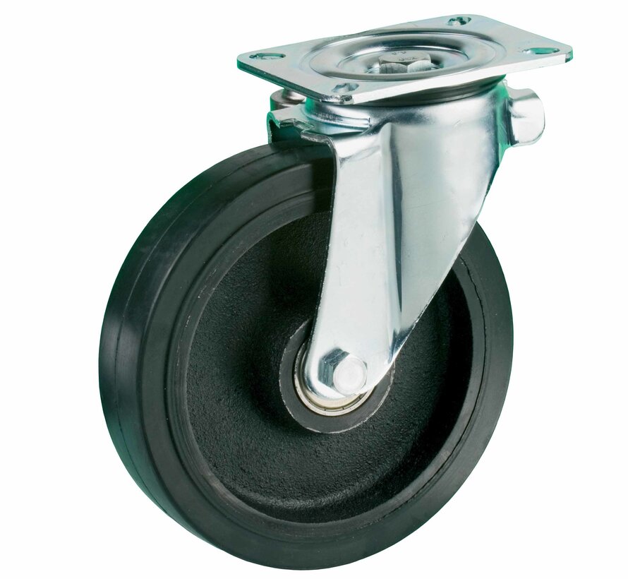 heavy duty Swivel castor + black rubber tyre Ø200 x W50mm for  600kg Prod ID: 42433