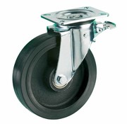 LIV SYSTEMS Swivel castor with brake + black rubber tread Ø200 x W50mm for 600kg