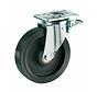 Heavy duty swivel castor with total brake 200 mm, black rubber, ball bearing, plate 140x110 mm, 600 kg, Art. 2-133-40K