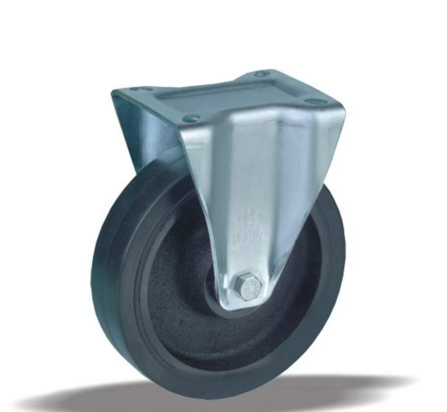 Ruota fissa + pneumatico in gomma nera Ø160 x W50mm per 500kg