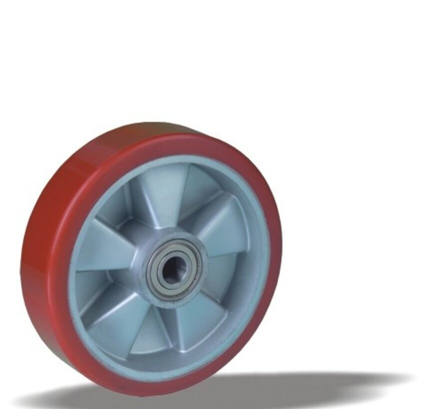 Kolo 200 mm za velike obremenitve, poliuretan, kroglični ležaj, izvrtina osi 20 mm, 800 kg, Šifra 2-120-40K