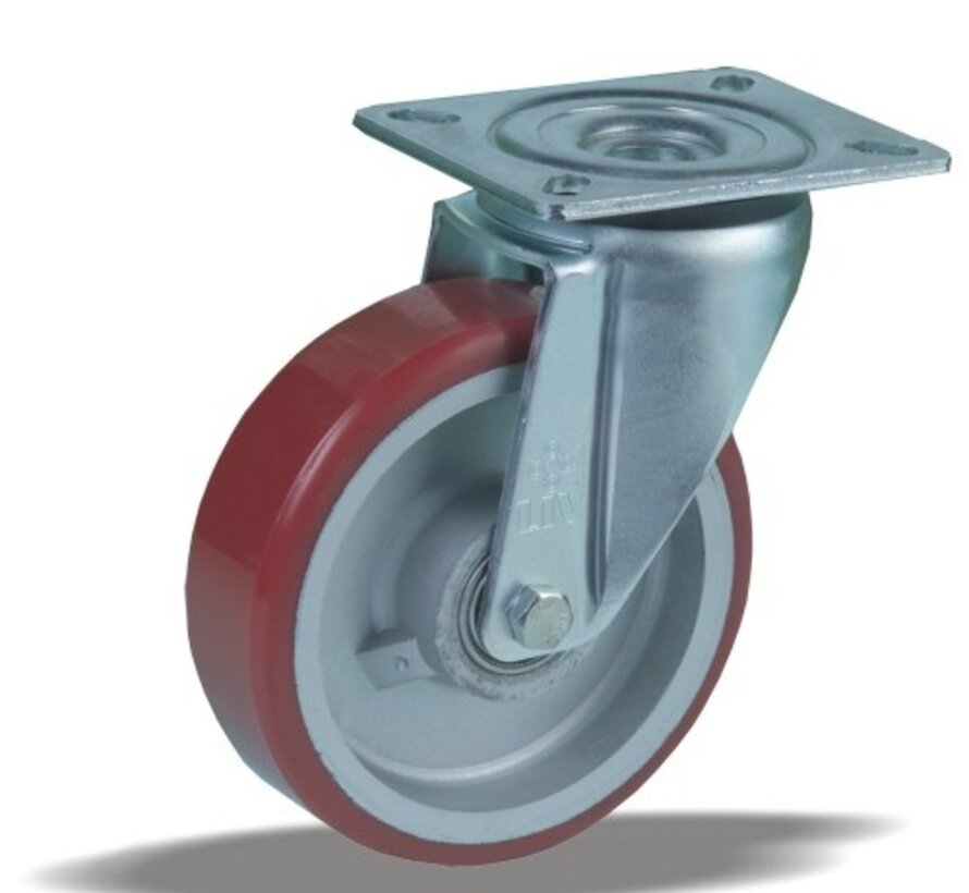 Swivel castor + injection-moulded polyurethane tread Ø100 x W40mm for 250kg Prod ID: 42394