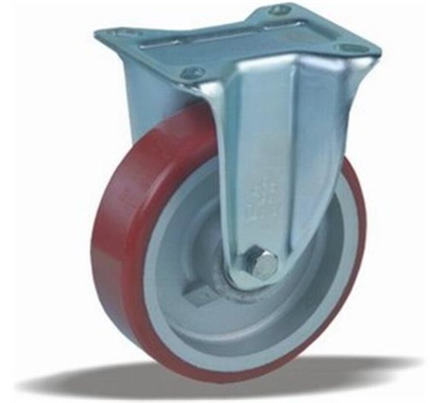 Roulette fixe 125 mm, polyuréthane, roulement à billes, platine 105x85 mm, 300 kg, Réf. 2-121-25K