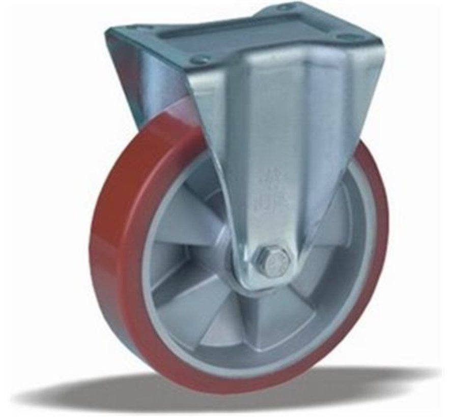 Heavy duty fixed castor 200 mm, polyurethane, ball bearing, plate 140x110 mm, 600 kg, Art. 2-121-40K