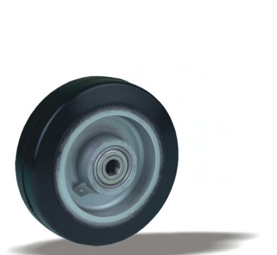 de gran resistencia rueda + neumático de goma negro Ø125 x W40mm para 200kg Prod ID: 42343