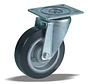 Rueda giratoria 125 mm, goma negra, rodamiento de bolas, platina 105x85 mm, 200 kg, Ref. 2-112-25K