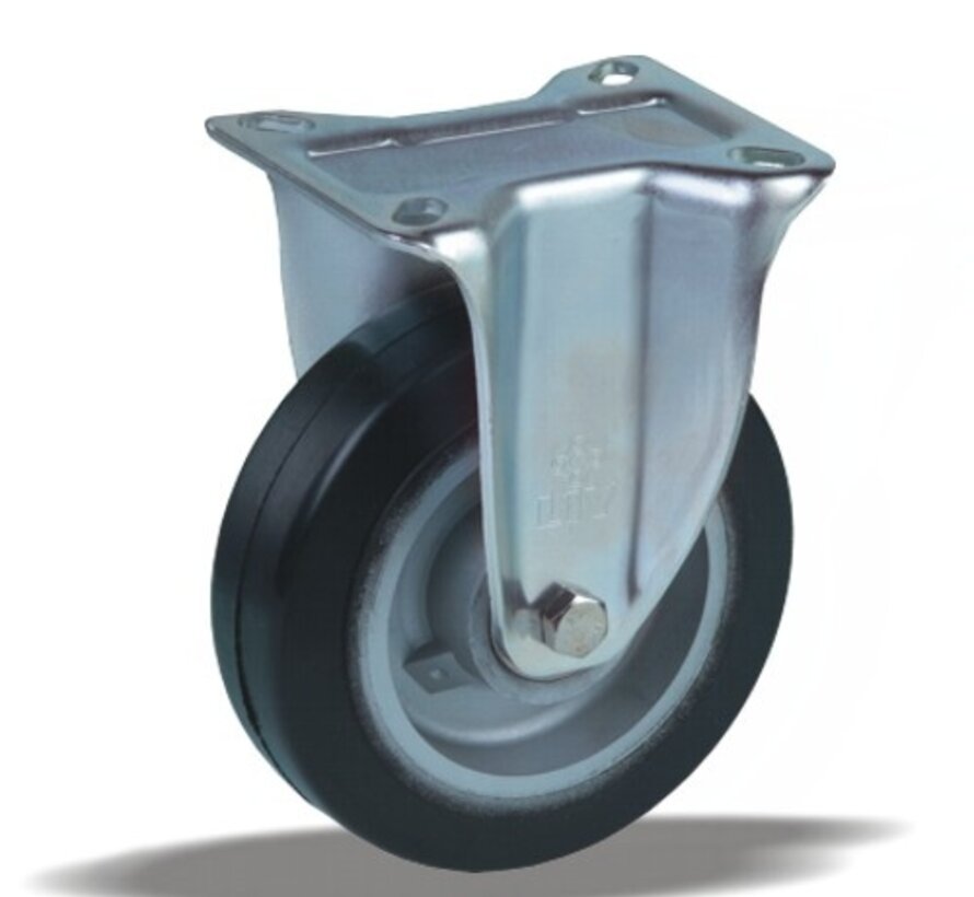 Ruota fissa + pneumatico in gomma nera Ø125 x W40mm per 200kg