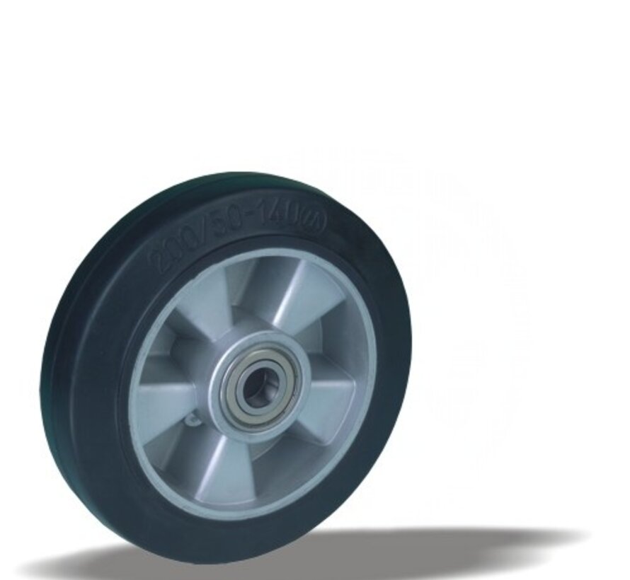 wheel only + black rubber tread Ø200 x W50mm for 500kg Prod ID: 42515