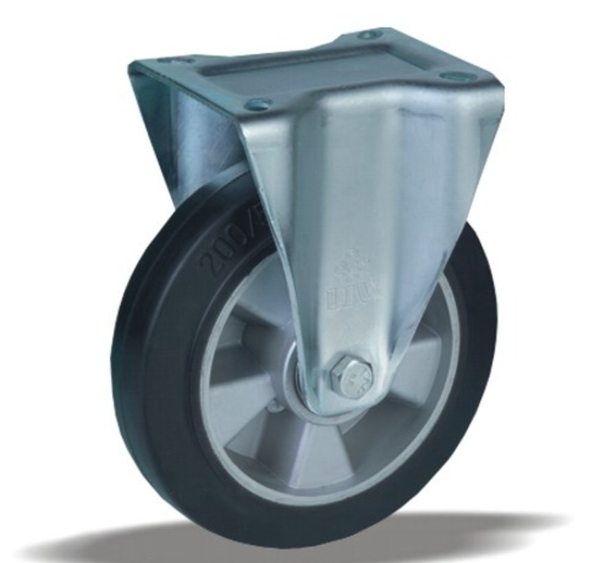 Ruota fissa + pneumatico in gomma nera Ø160 x W50mm per 400kg