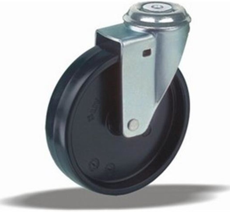 Swivel castor + solid polypropylene wheel Ø75 x W25mm for 75kg Prod ID: 40734