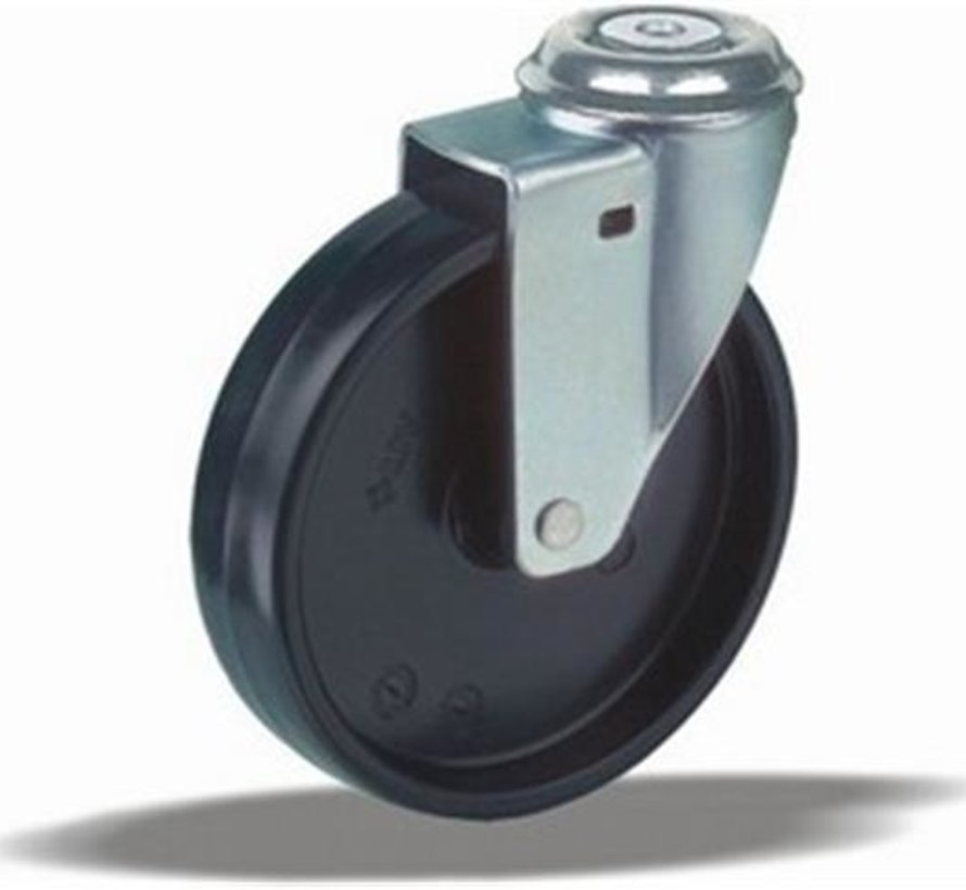 Swivel castor + solid polypropylene wheel Ø100 x W25mm for 80kg Prod ID: 40735
