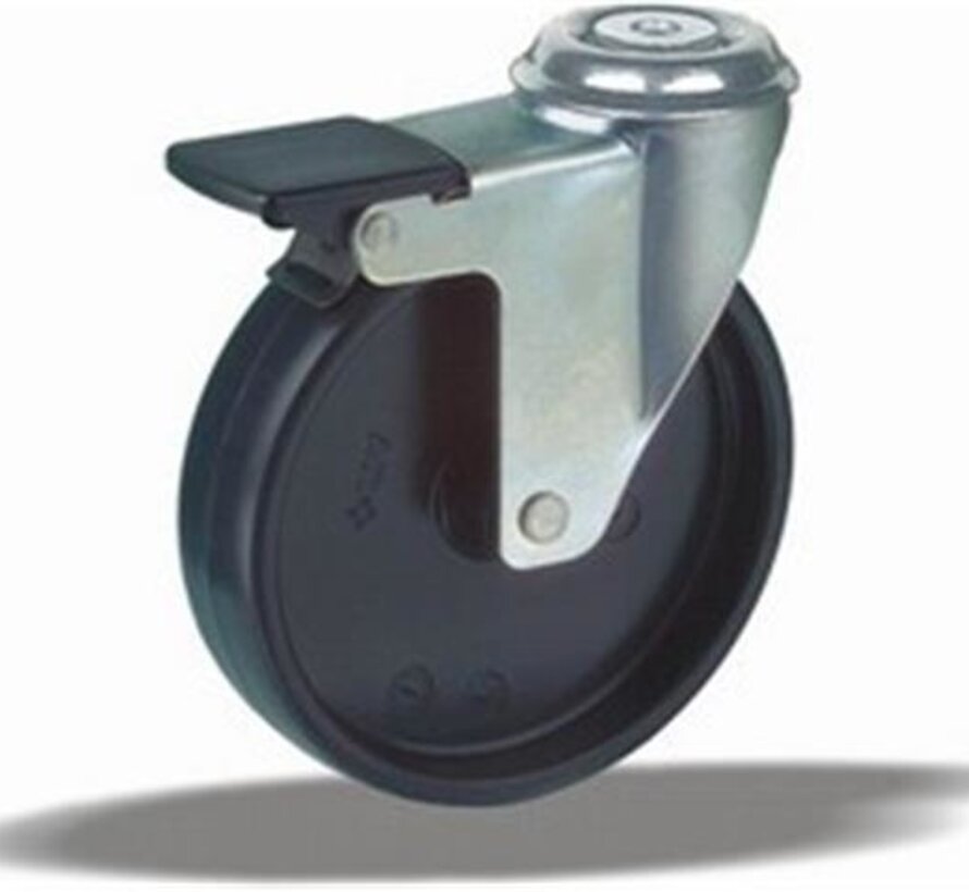 Swivel castor with brake + solid polypropylene wheel Ø50 x W25mm for 60kg Prod ID: 39313