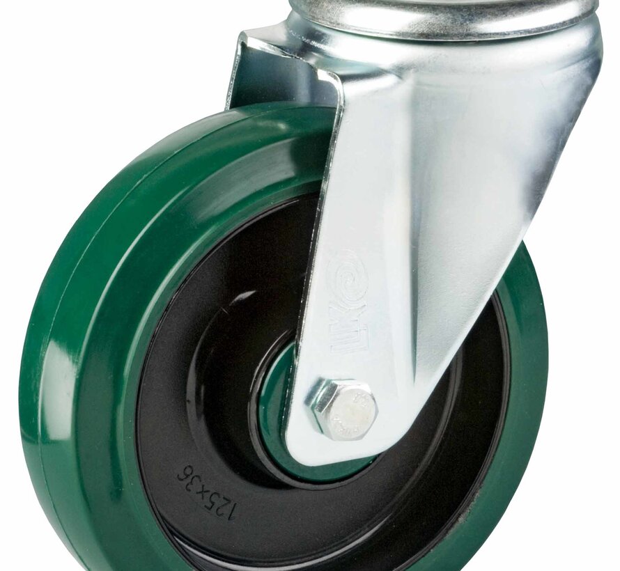 Swivel castor + elastic rubber tyre Ø100 x W35mm for 150kg Prod ID: 41063