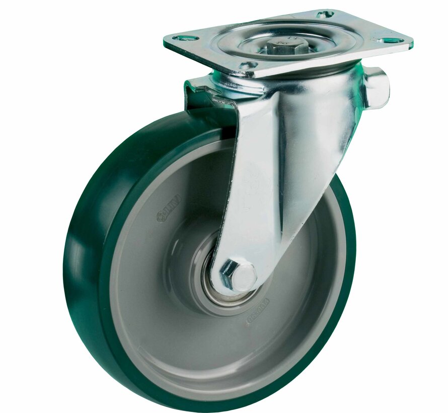 heavy duty Swivel castor + injection-moulded polyurethane tread Ø160 x W50mm for  400kg Prod ID: 42585