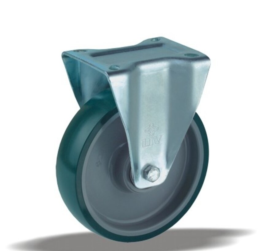 Fixed castor + injection-moulded polyurethane tread Ø160 x W50mm for 400kg Prod ID: 42615