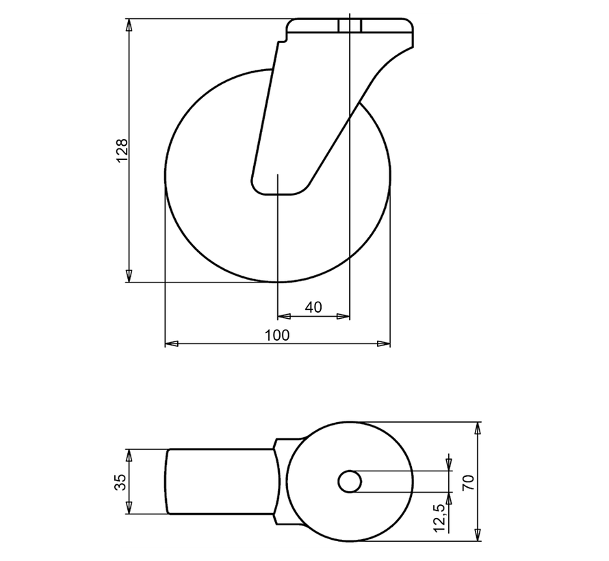 nerjaveče jeklo vrtljivo kolo  + elastična gumi obloga  Ø100 x W35mm Za  150kg Prod ID: 42263