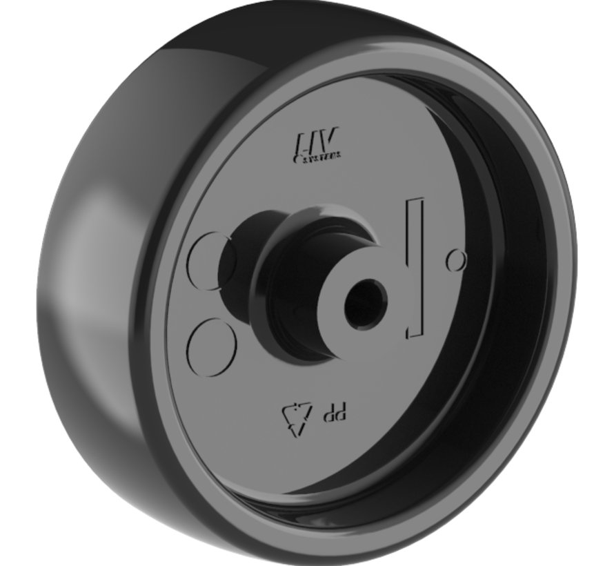 Furniture wheel 75 mm, polypropylene, plain bearing, axle hole 6 mm, 75 kg, Art. 2-833