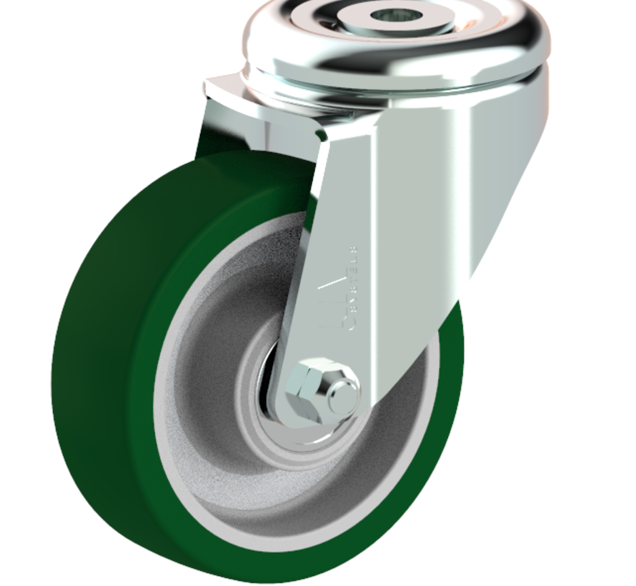 Ruota girevole + battistrada in poliuretano stampato ad iniezione Ø100 x W32mm per 150kg