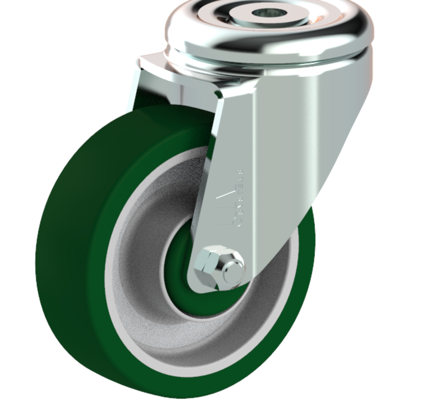 Ruota girevole + battistrada in poliuretano stampato ad iniezione Ø100 x W32mm per 150kg