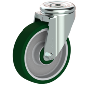 LIV SYSTEMS Rueda giratoria 125 mm, poliuretano, agujero pasante 12,5 mm, 200 kg