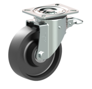 LIV SYSTEMS Rueda giratoria con freno + rueda de hierro fundido macizo Ø160 x W50mm para 600kg
