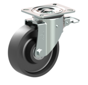 LIV SYSTEMS Swivel castor with brake + solid cast iron wheel Ø160 x W50mm for 600kg