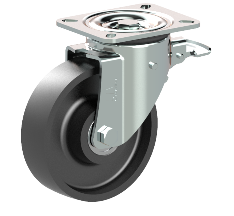 heavy duty Swivel castor with brake + solid cast iron wheel Ø160 x W50mm for  600kg Prod ID: 42525