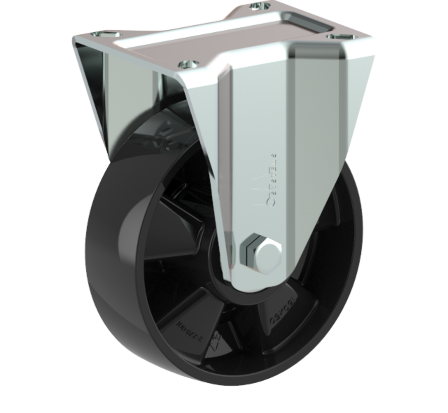 Schwerlast Bockrolle + solides Polyamidrad Ø160 x W50mm für 400kg Prod ID: 54622