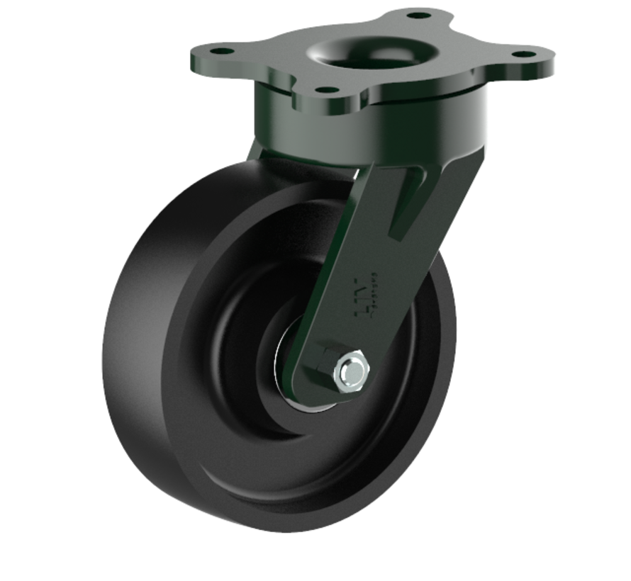 Swivel castor + solid cast iron wheel Ø160 x W50mm for 900kg Prod ID: 56198