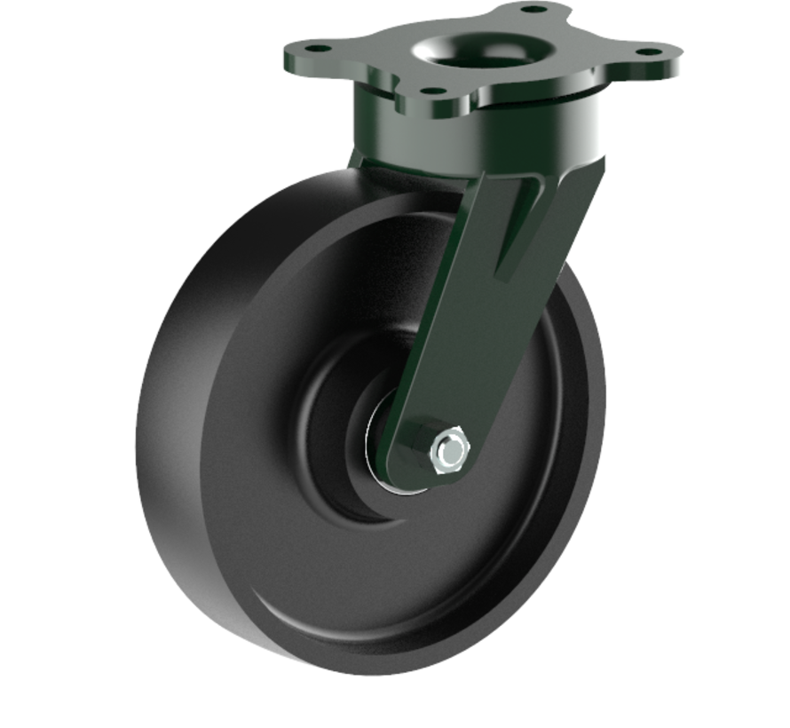 Swivel castor + solid cast iron wheel Ø200 x W50mm for 1100kg Prod ID: 56200