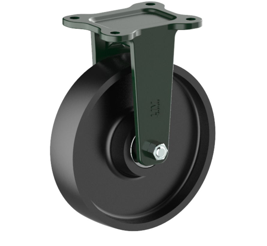 Fixed castor + solid cast iron wheel Ø200 x W50mm for 1100kg Prod ID: 56209
