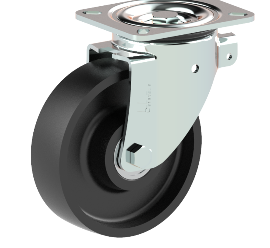 Swivel castor + solid cast iron wheel Ø160 x W50mm for 600kg Prod ID: 56392