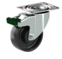 Rueda giratoria con freno total 100 mm, polipropileno, rodamiento de bolas, platina 105x85 mm, 200 kg, Ref. 2-722-20K