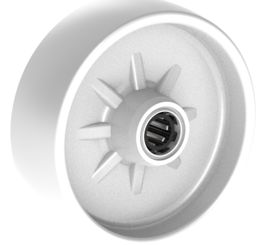 Roue 108 mm, polypropylène, roulement à rouleaux, alésage 12 mm, 150 kg, Réf. 2-714 ISO, corps de roue blanc