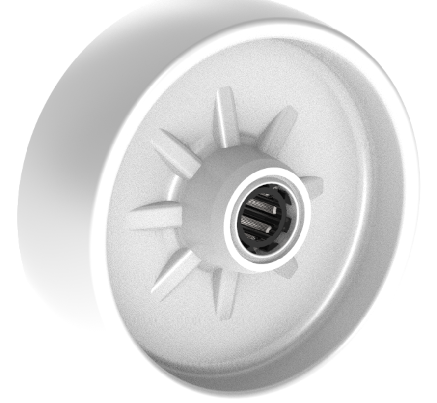 Ruota singola 108 mm, poliammide, cuscinetto a rulli, foro asse 12 mm, 200 kg, Art. 2-714 ISO, nucleo ruota bianco