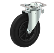 LIV SYSTEMS Swivel castor, black rubber tyre Ø160 x 40 mm, 200 kg, roller bearing, PP centre