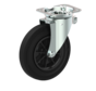 Roulette pivotante 200 mm pour conteneur à déchets, caoutchouc noir, palier lisse, platine 135x108 mm, 250 kg, corps de roue PP, Réf. 2-020-G12
