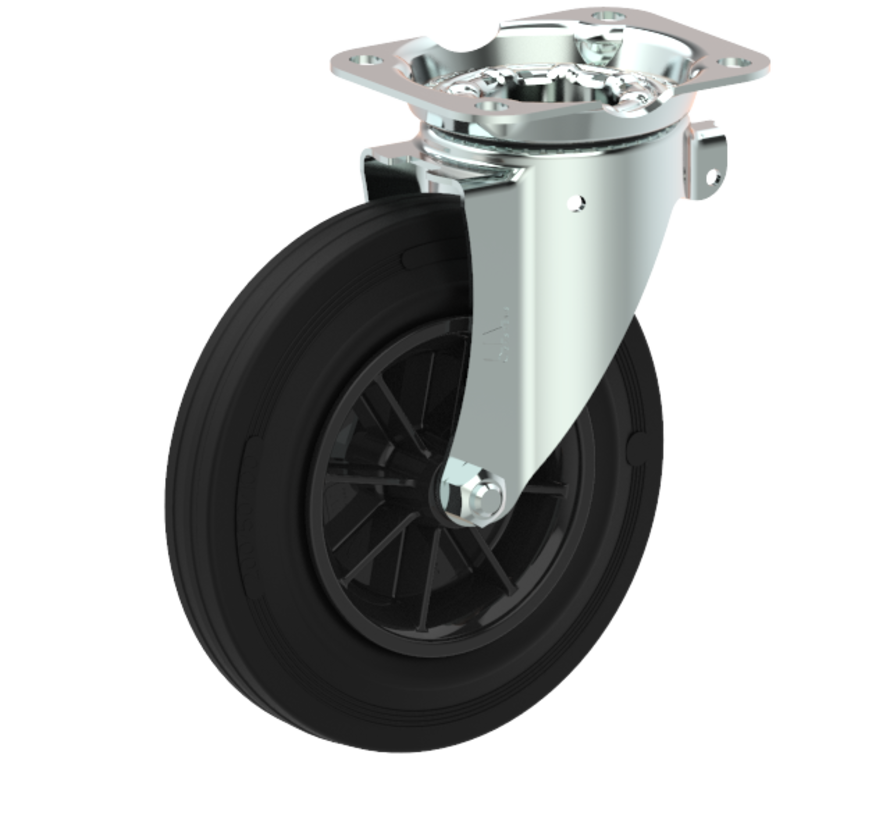 ruedas de basura Rueda giratoria + neumático de goma negro Ø200 x W50mm para 250kg Prod ID: 44761