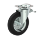 Vrtljivo kolo s popolno zavoro 160 mm za kontejner, črna guma, valjčni ležaj, plošča 135x108 mm, 200 kg, jekleno platišče, Šifra 2-020-Z04