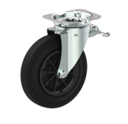 LIV SYSTEMS Swivel castor with total brake, black rubber tyre Ø160 x 40 mm, 200 kg, plain bearing, PP centre