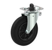 LIV SYSTEMS Swivel castor with central brake, black rubber tyre Ø160 x 40 mm, 200 kg, roller bearing, PP centre