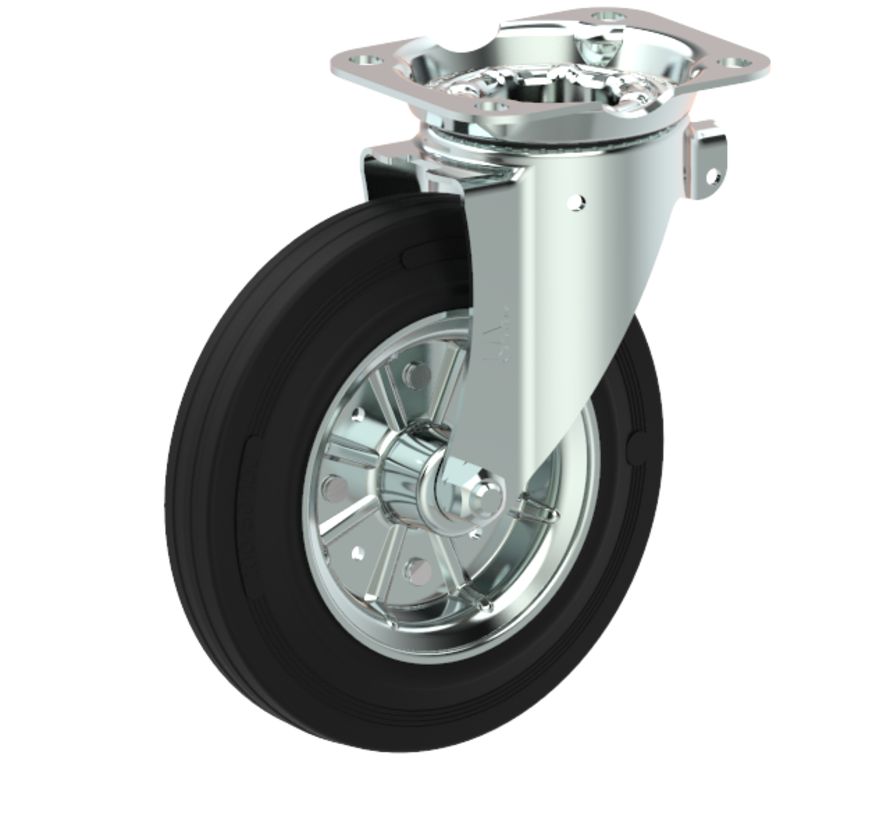 ruedas de basura Rueda giratoria + neumático de goma negro Ø200 x W50mm para 250kg Prod ID: 44790