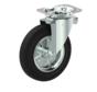 Rueda giratoria 200 mm para contenedor de residuos, goma negra, cojinete liso, platina 135x108 mm, 250 kg, llanta de acero, Ref. 2-020-G11, ID 44341