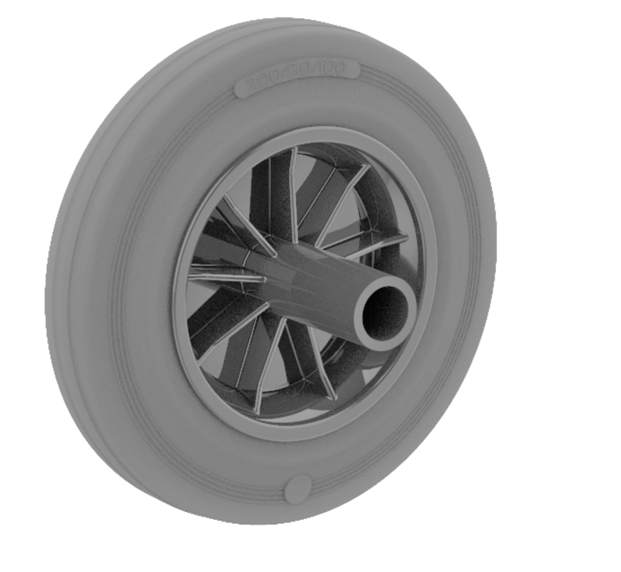 waste bin castors wheel + rubber tyre Ø200 x W50mm for  160kg Prod ID: 68947