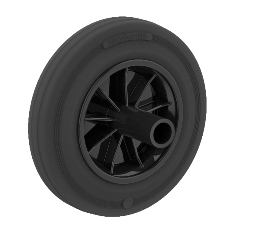 waste bin castors wheel + rubber tyre Ø200 x W50mm for  160kg Prod ID: 68947