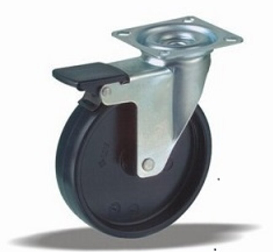 furniture Swivel castor with brake + solid polypropylene wheel Ø100 x W25mm for  80kg Prod ID: 35135