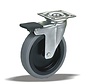 Rueda giratoria con freno 75 mm para muebles, goma, cojinete liso, platina 60x60 mm, 50 kg, Ref. 2-811 C
